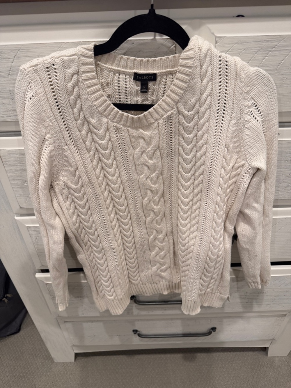 Talbots Ivory Cable Knit Crewneck Sweater